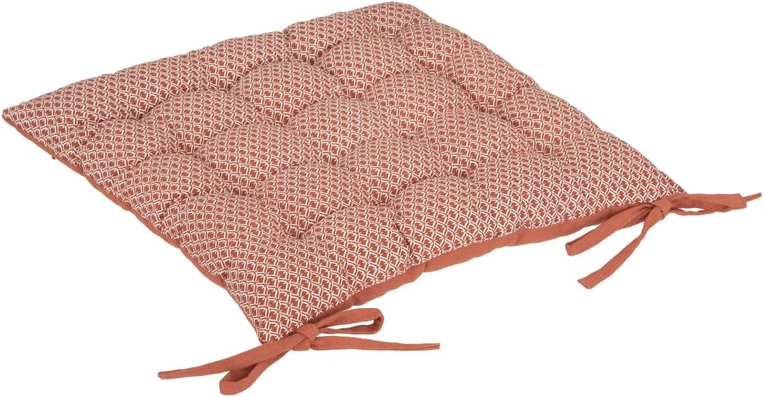 Galette de chaise carrée 38x38 terracotta, motif géométrique