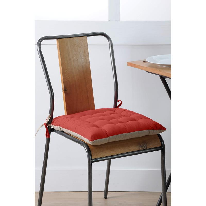 Galette de chaise 40x40 cm en coton, réversible terracotta