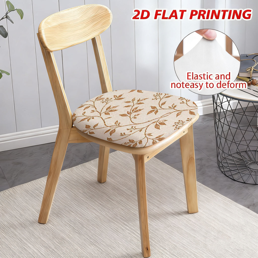 Galette de chaise beige imprimée branchages rétro, 42x40 cm