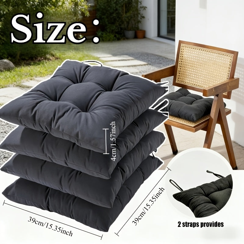 Galette de chaise carrée 39x39 cm à sangles, lot de 4 pièces