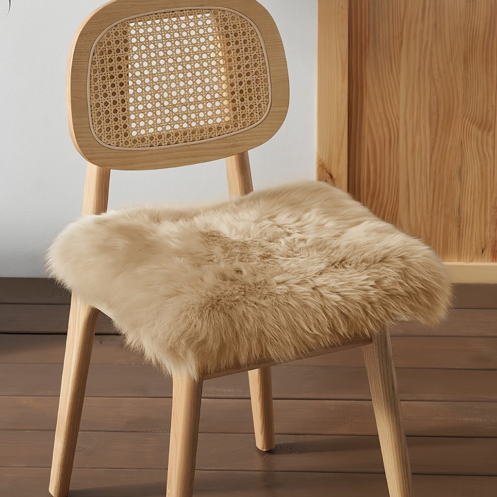 Galette de chaise carrée 40x40 en fausse fourrure à poil long