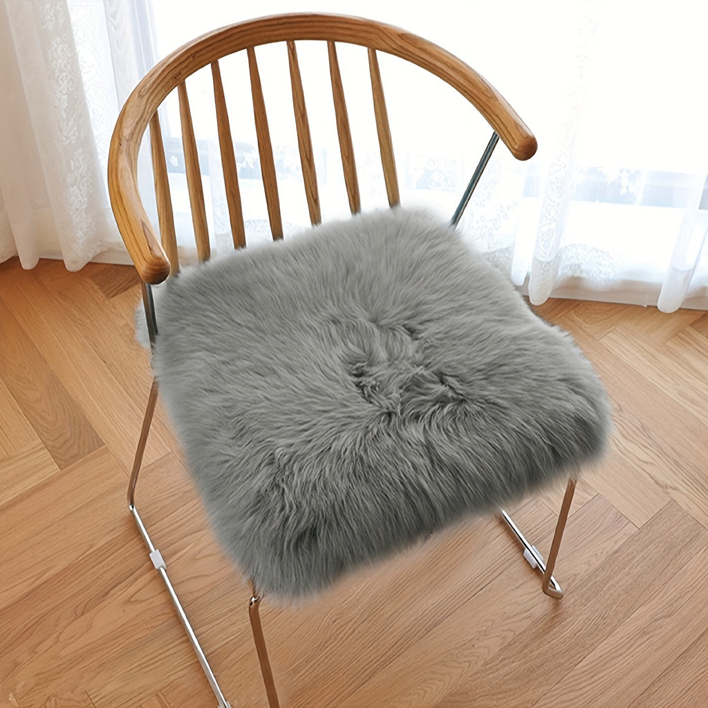 Galette de chaise carrée 45x45 à poil long, teintes pastel
