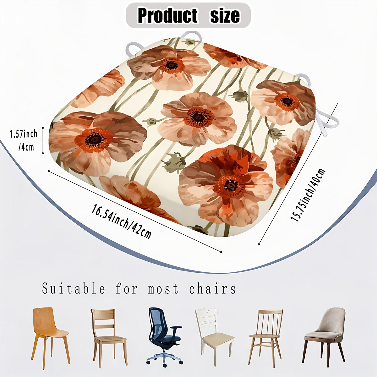 Galette de chaise 42x40 cm, imprimé coquelicot terracotta