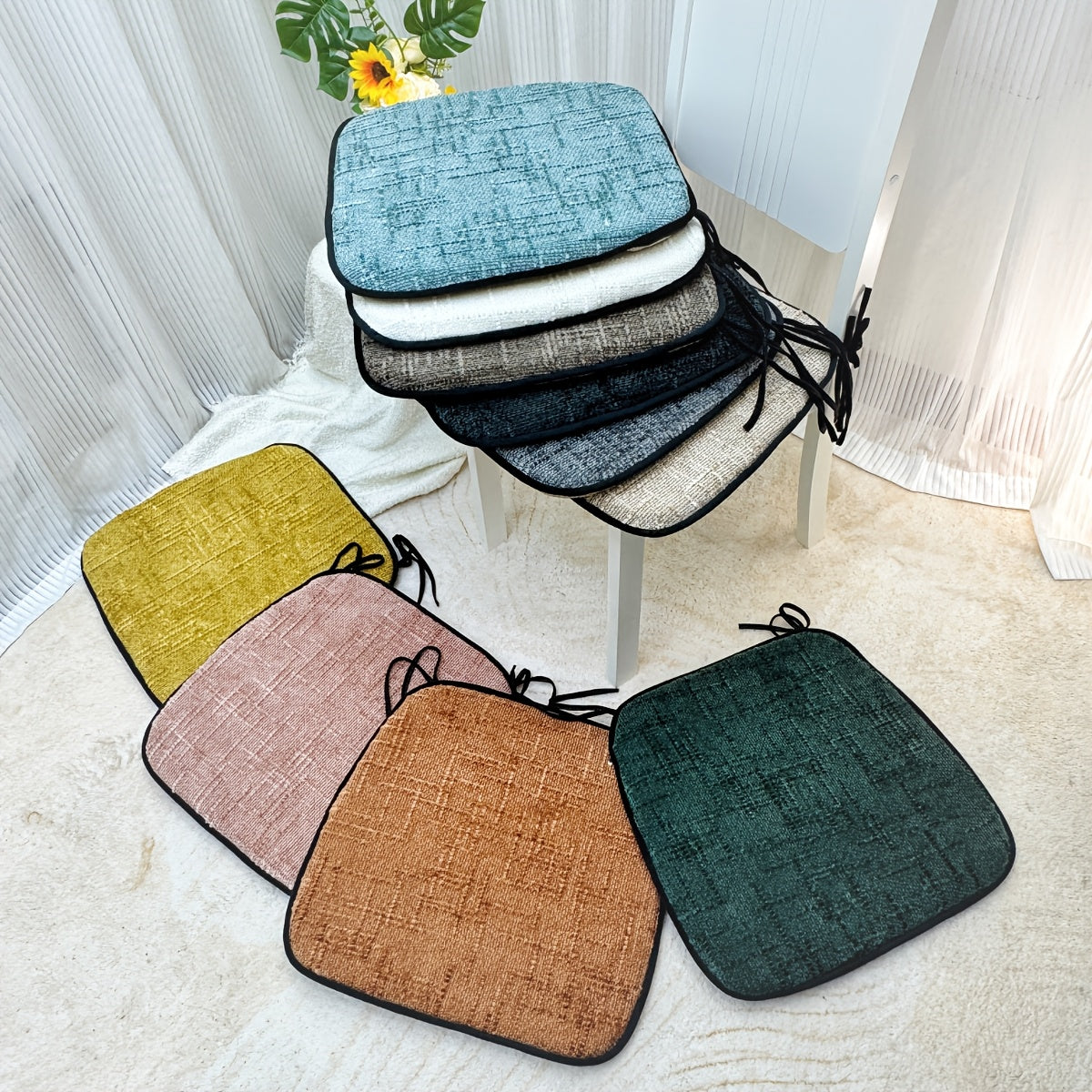 Galette de chaise déhoussable 45 x 43 cm, effet chenille