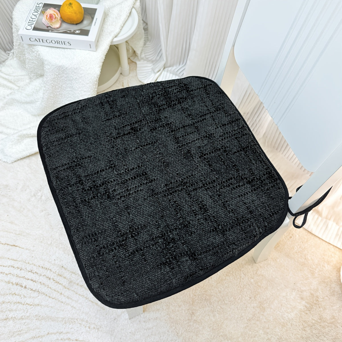 Galette de chaise déhoussable 45 x 43 cm, effet chenille