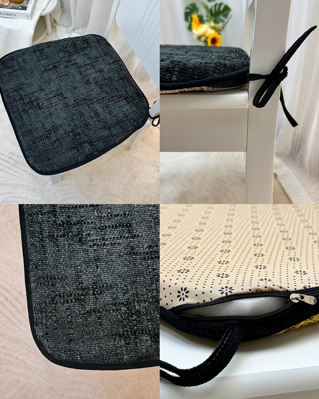 Galette de chaise déhoussable 45 x 43 cm, effet chenille