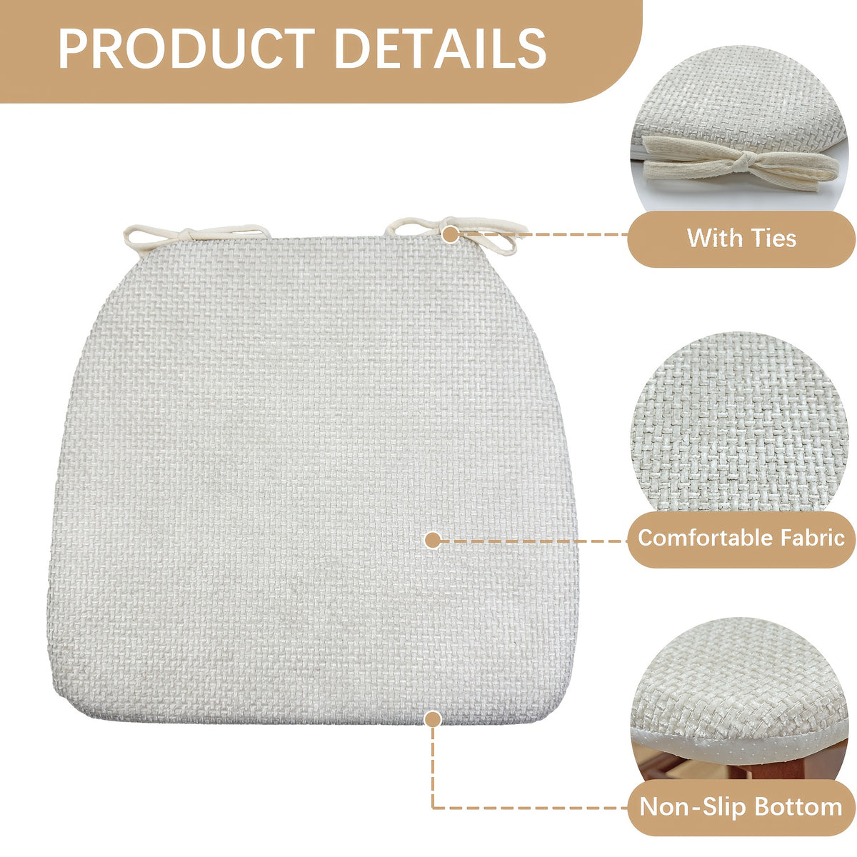 Galette de chaise en D 45 x 43 cm, déhoussable, lot de 2