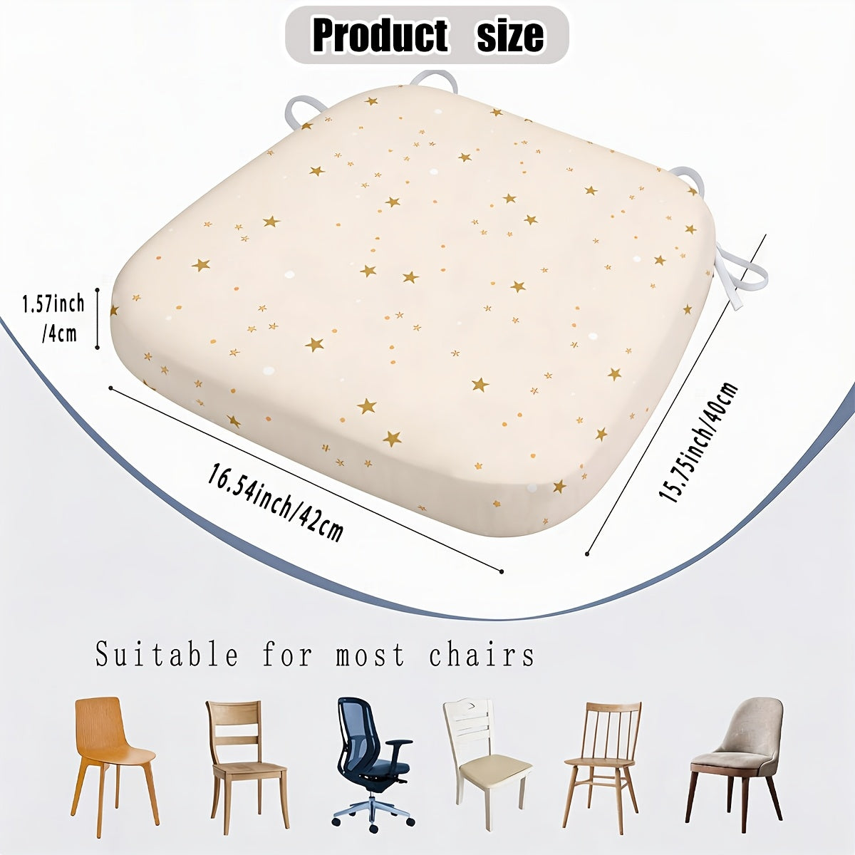 Galette de chaise étoiles dorées 42x40 cm, mousse mémoire