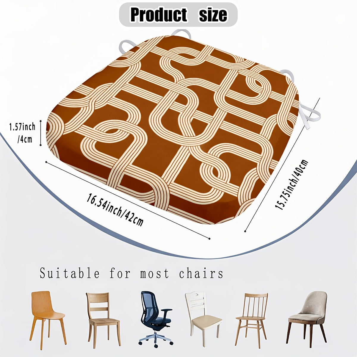 Galette de chaise fer à cheval terracotta, motif entrelacs