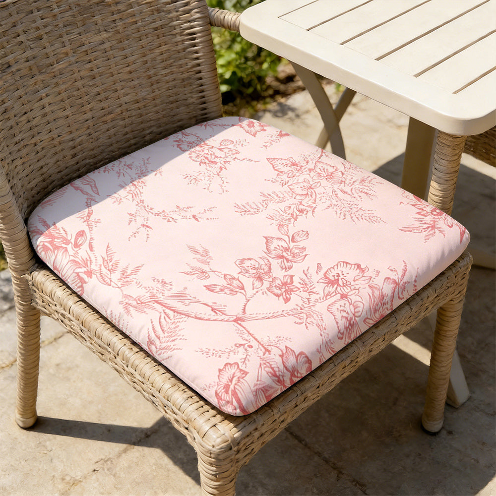 Galette de chaise fleurie rose 50 x 45 cm, lavable en machine