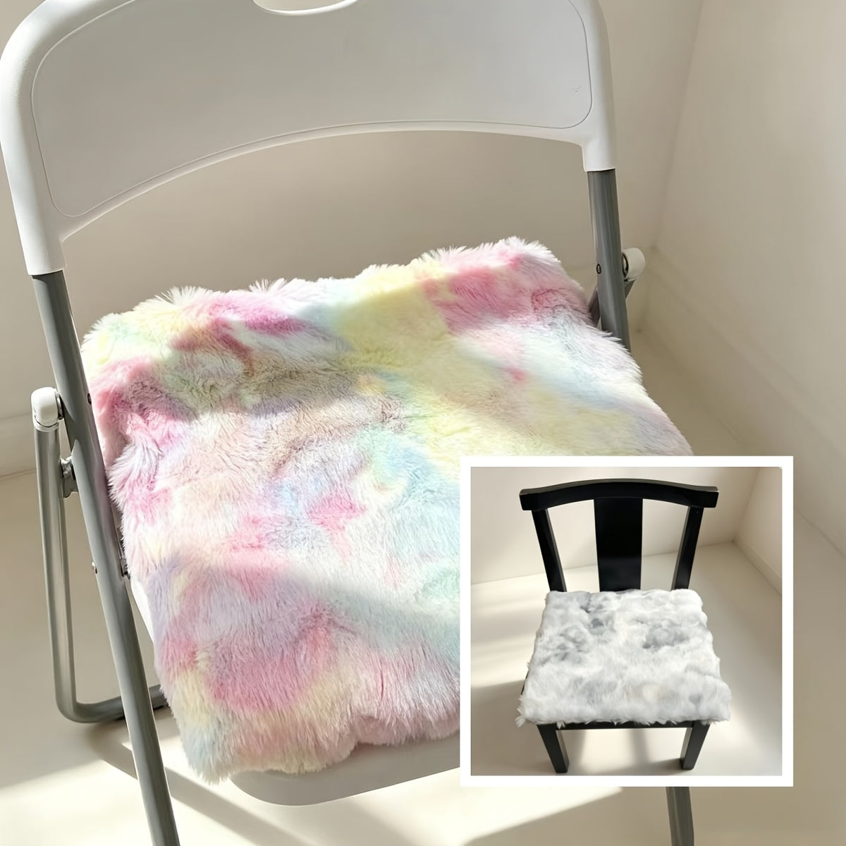 Galette de chaise garnie 45x45 en fausse fourrure marbrée