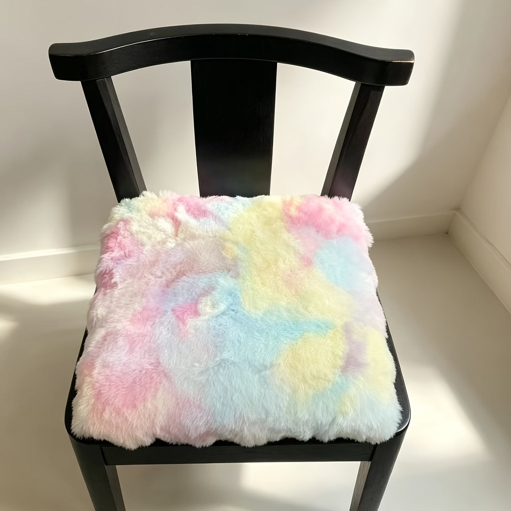 Galette de chaise garnie 45x45 en fausse fourrure marbrée