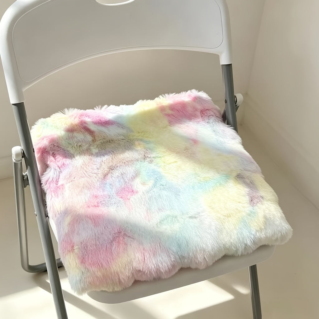 Galette de chaise garnie 45x45 en fausse fourrure marbrée