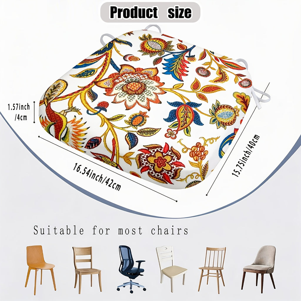 Galette de chaise déhoussable 42x40, imprimé fleuri coloré