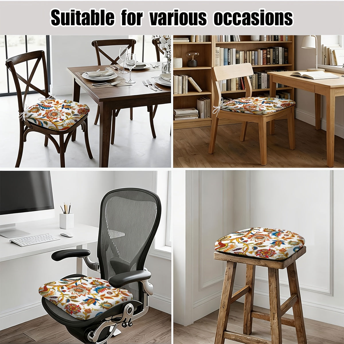 Galette de chaise déhoussable 42x40, imprimé fleuri coloré