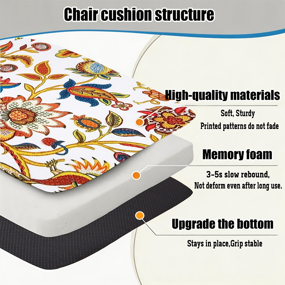 Galette de chaise déhoussable 42x40, imprimé fleuri coloré