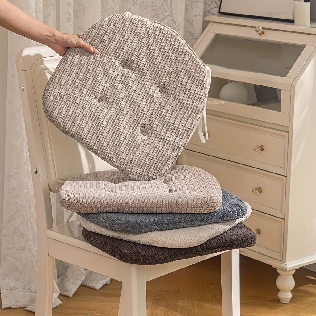 Galette de chaise galbée en maille de chenille, 39x40 cm