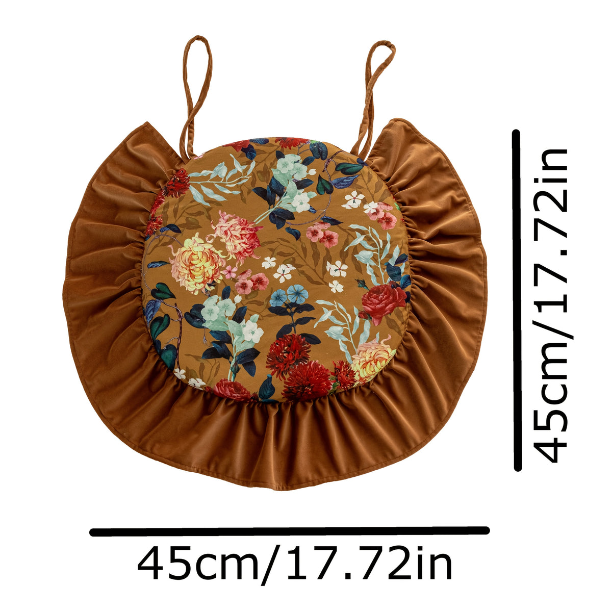 Galette de chaise ronde 45 cm, volant vert et imprimé fleuri