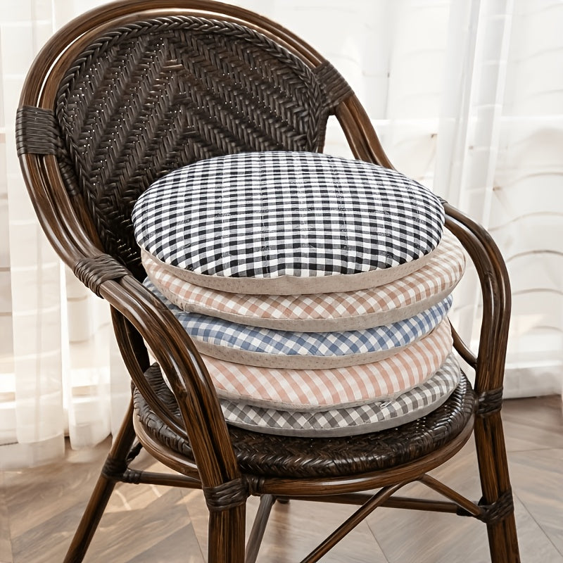Galette de chaise ronde déhoussable, petit vichy noir et blanc