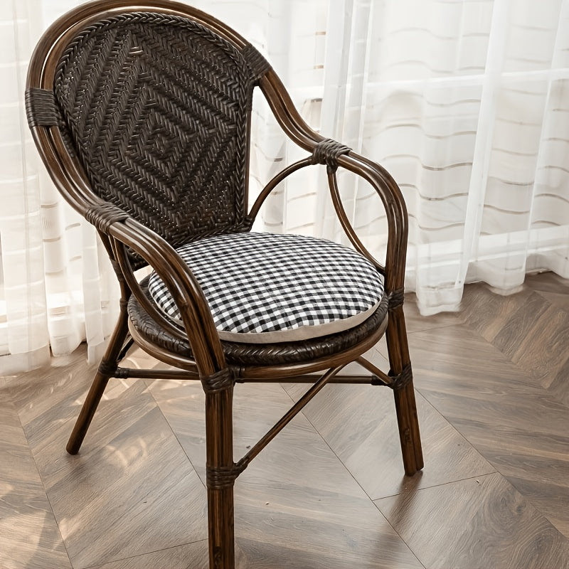 Galette de chaise ronde déhoussable, petit vichy noir et blanc