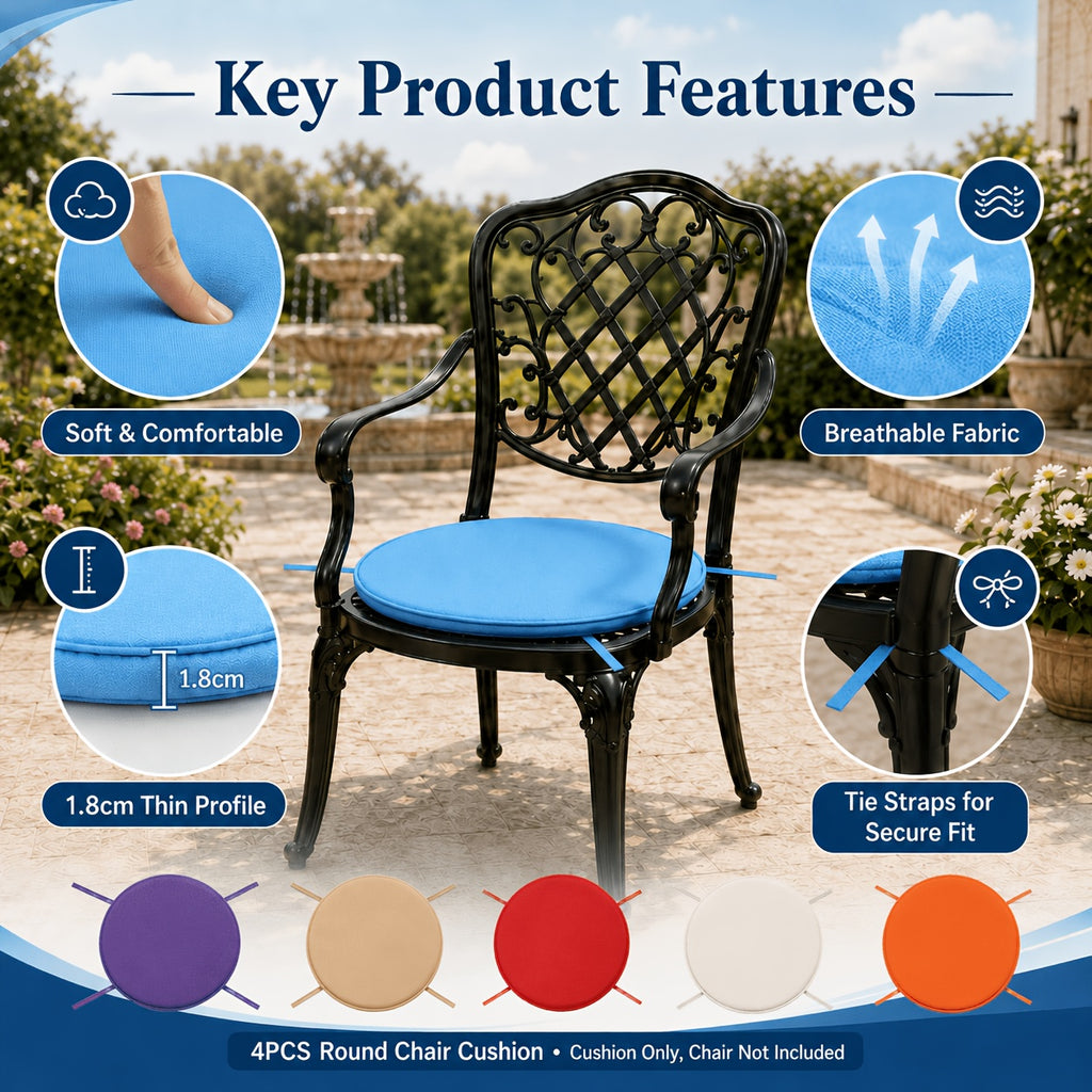 Galette de chaise ronde d'extérieur Ø 38 cm à nouettes, lot de 4