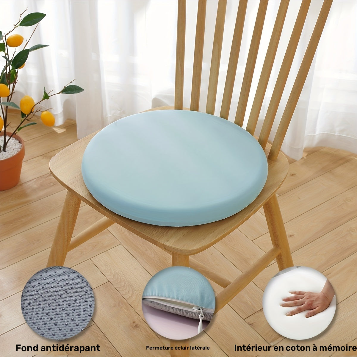 Galette de chaise ronde à mémoire de forme, Ø 35 à 45 cm