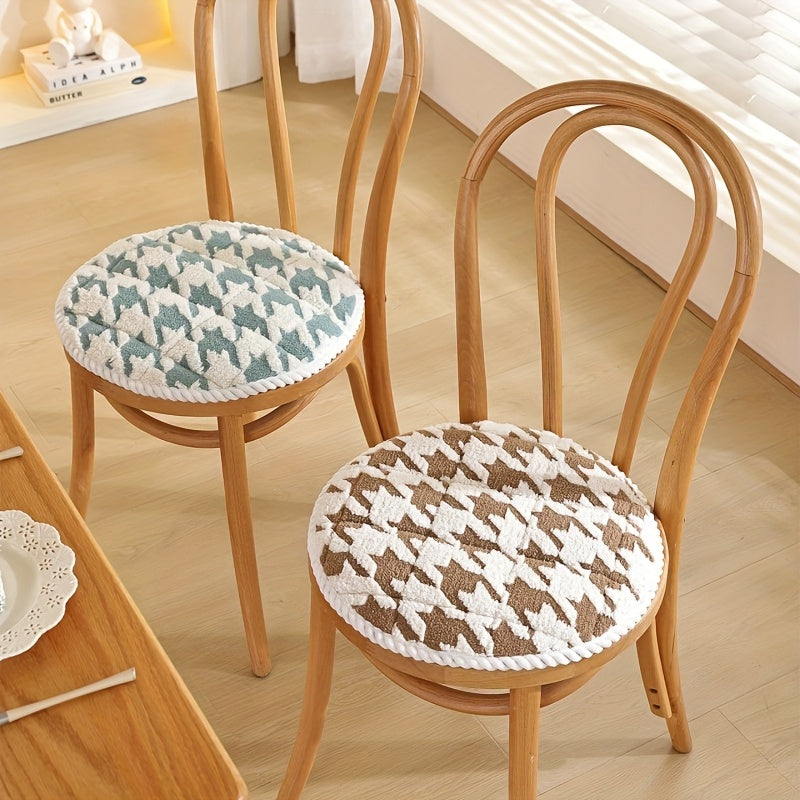 Galette de chaise ronde pied-de-poule tufté, lot de 2 ou 4