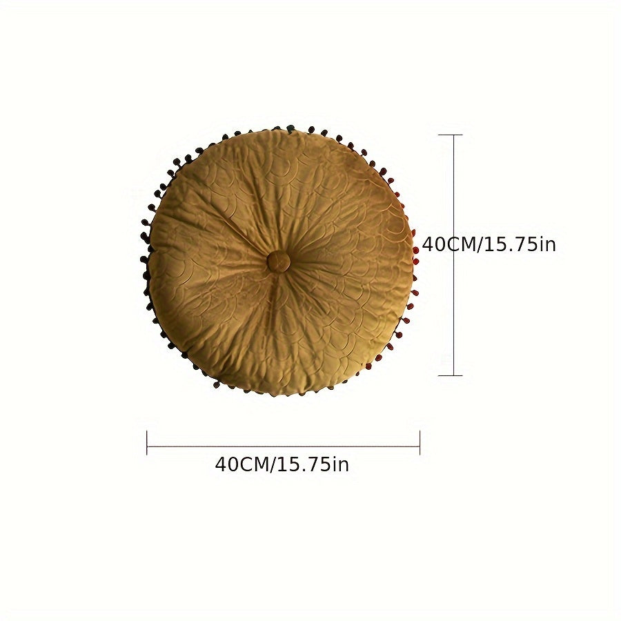 Galette de chaise ronde en velours matelassé à pompons, Ø 40 cm
