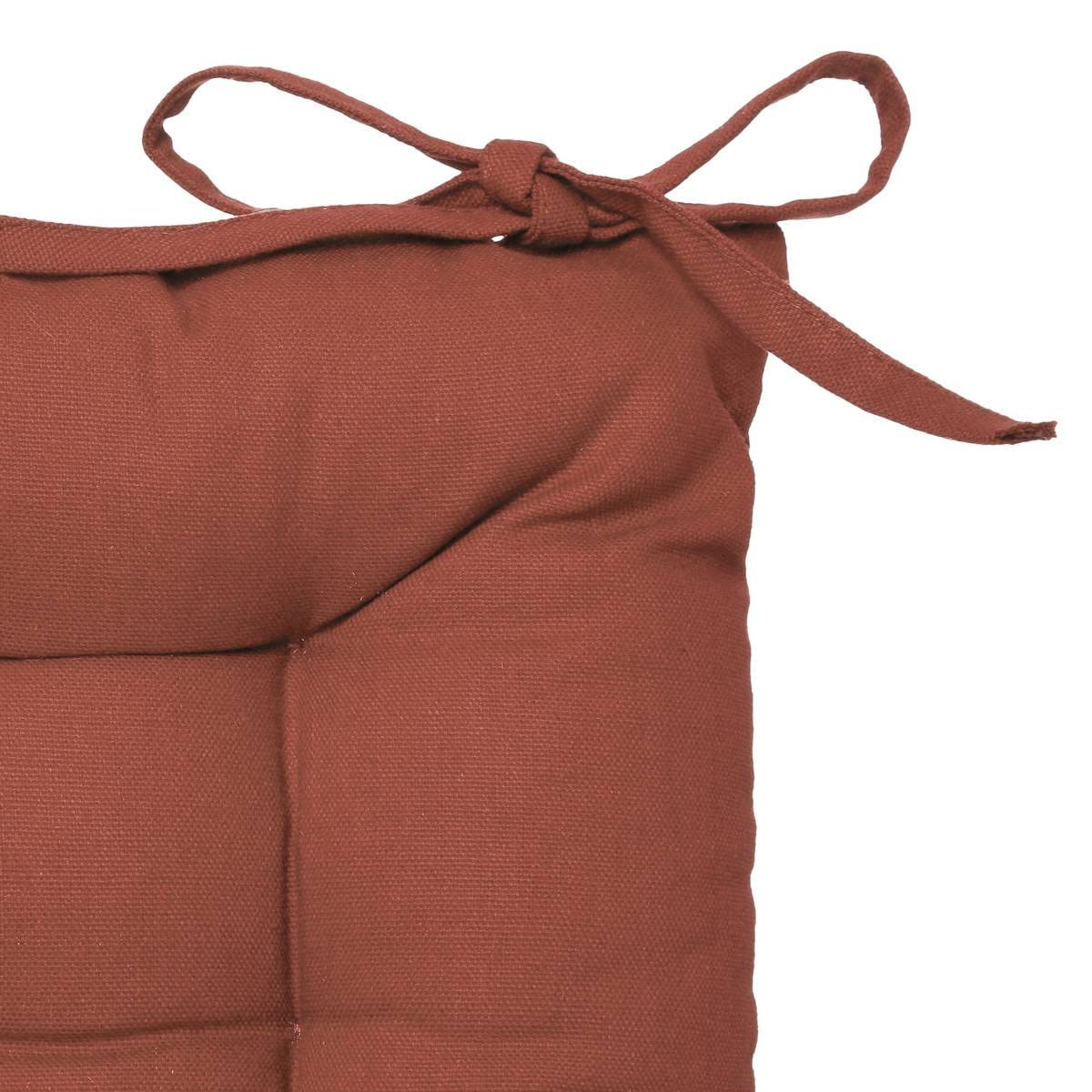 Galette de chaise 38x38 cm terracotta uni, nouettes larges