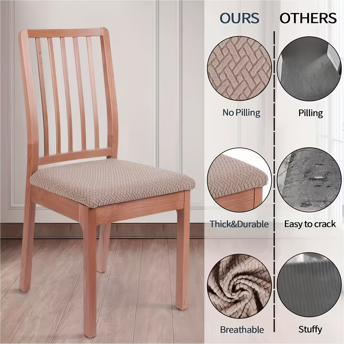 Housse d'assise de chaise extensible en jacquard, lot de 4