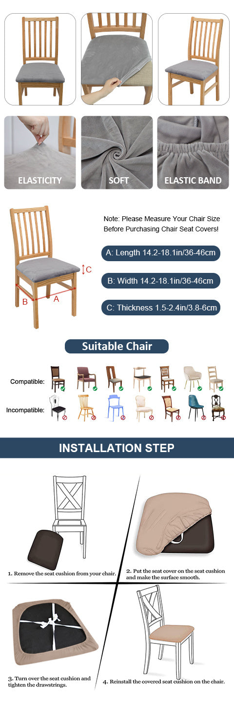 Housse de chaise d'assise en velours extensible, 16 teintes — vue 2