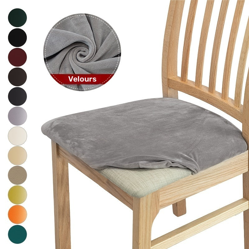 Housse de chaise d'assise en velours extensible, 16 teintes