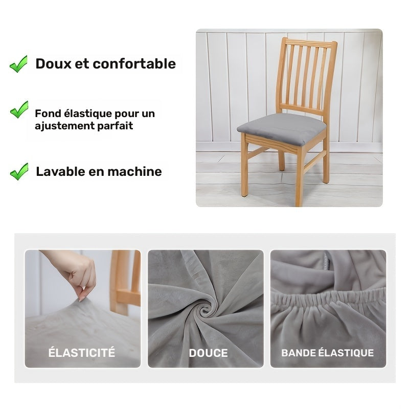 Housse de chaise d'assise en velours extensible, 16 teintes