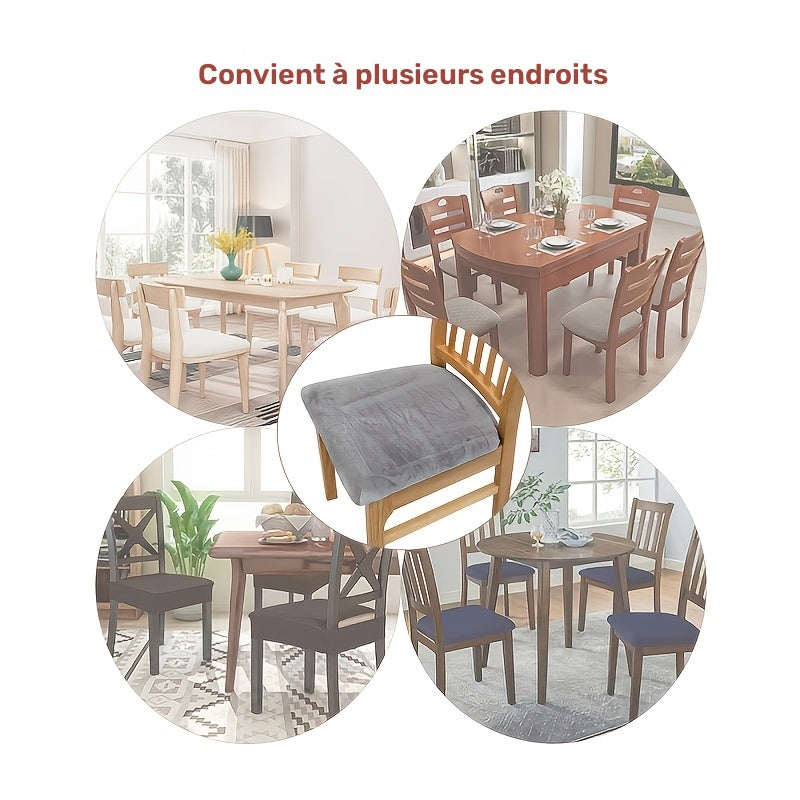 Housse de chaise d'assise en velours extensible, 16 teintes
