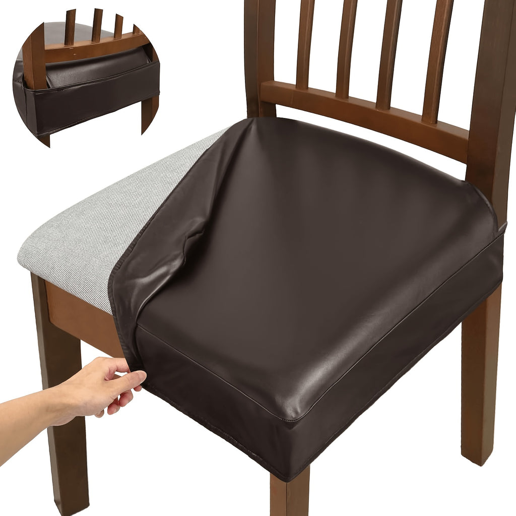Housse d'assise de chaise en simili cuir, lot de 2 pièces