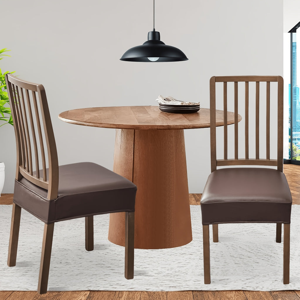 Housse d'assise de chaise en simili cuir, lot de 2 pièces