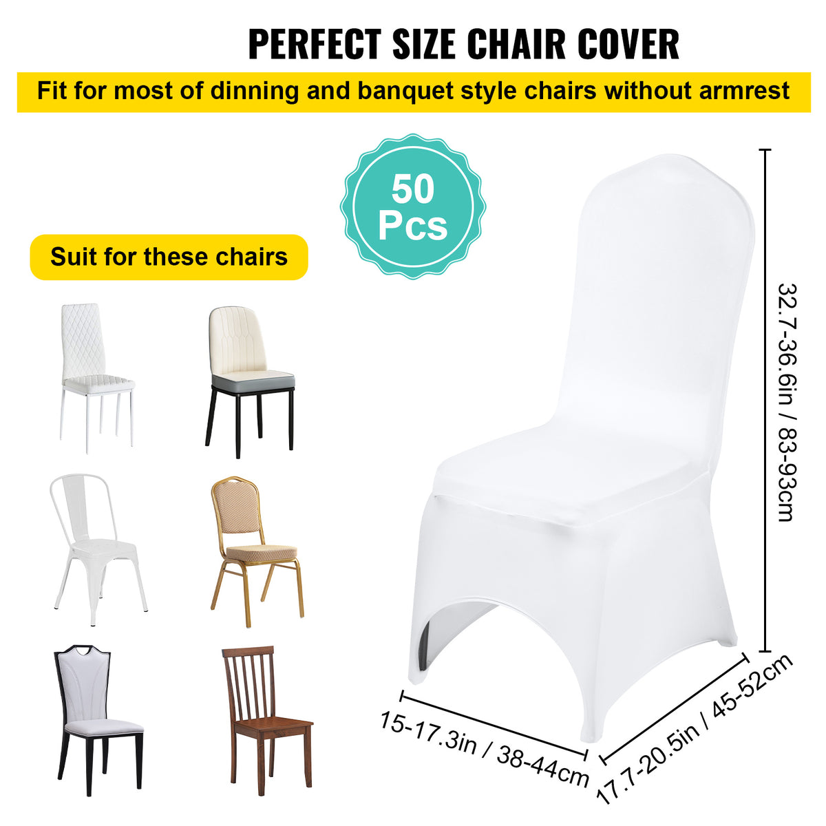 Housse de chaise à arche avant dégagée, 50 pièces blanches