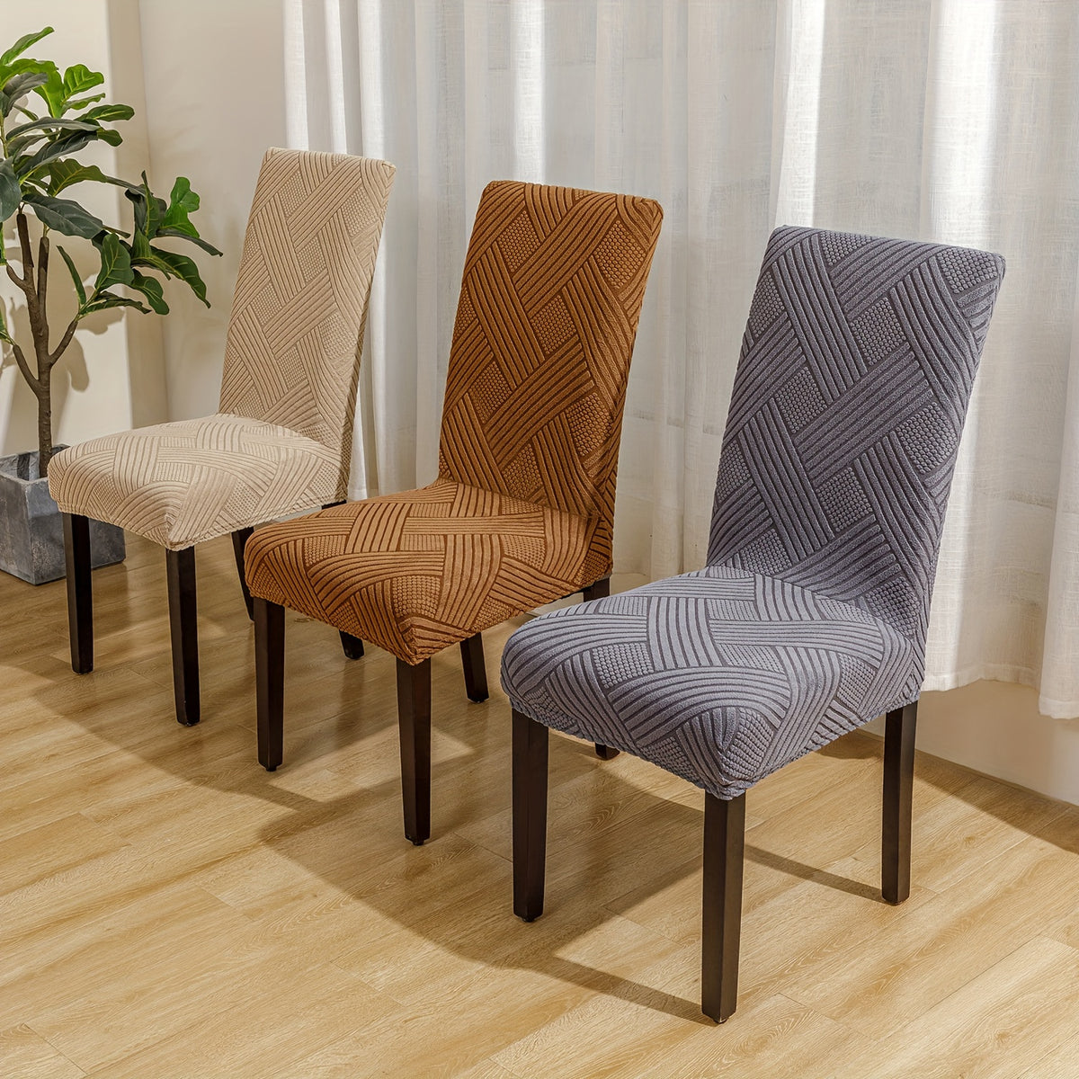 Housse de chaise damier gaufré, ensemble de 4 ou 6 pièces