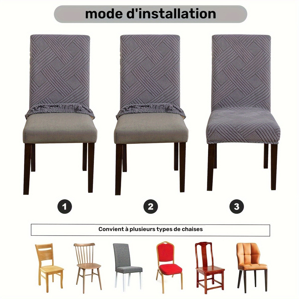 Housse de chaise damier gaufré, ensemble de 4 ou 6 pièces