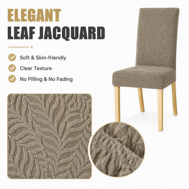 Housse de chaise en jacquard feuillage coton, lot de 4 ou 6