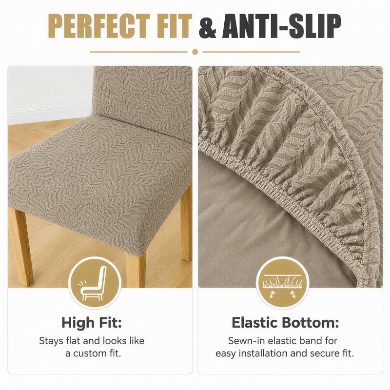 Housse de chaise en jacquard feuillage coton, lot de 4 ou 6