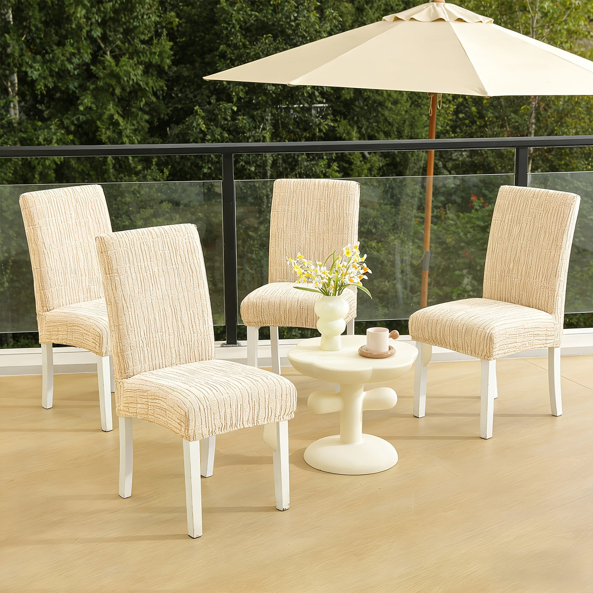 Beige Clair [avec Motif de Fil] / 4 housses de chaise