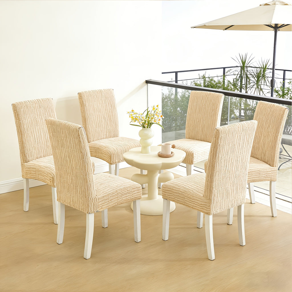 Beige Clair [avec Motif de Fil] / 6 housses de chaise