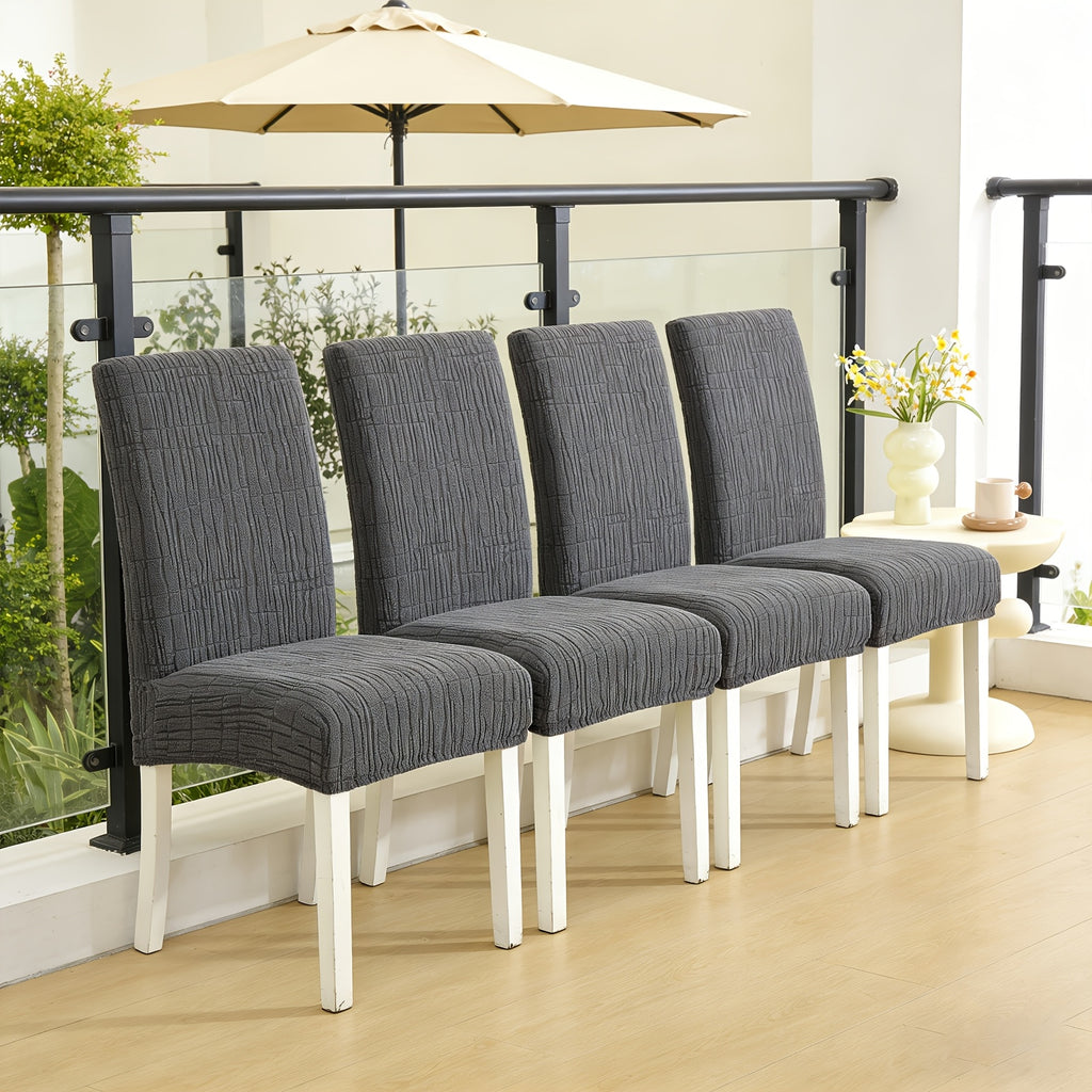 Gris Foncé [avec Motif de Fil] / 4 housses de chaise