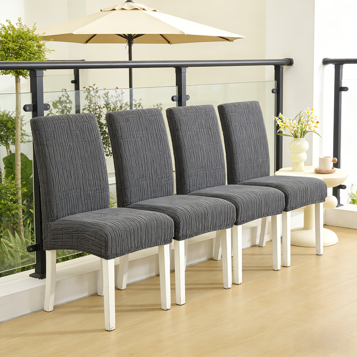 Gris Foncé [avec Motif de Fil] / 4 housses de chaise