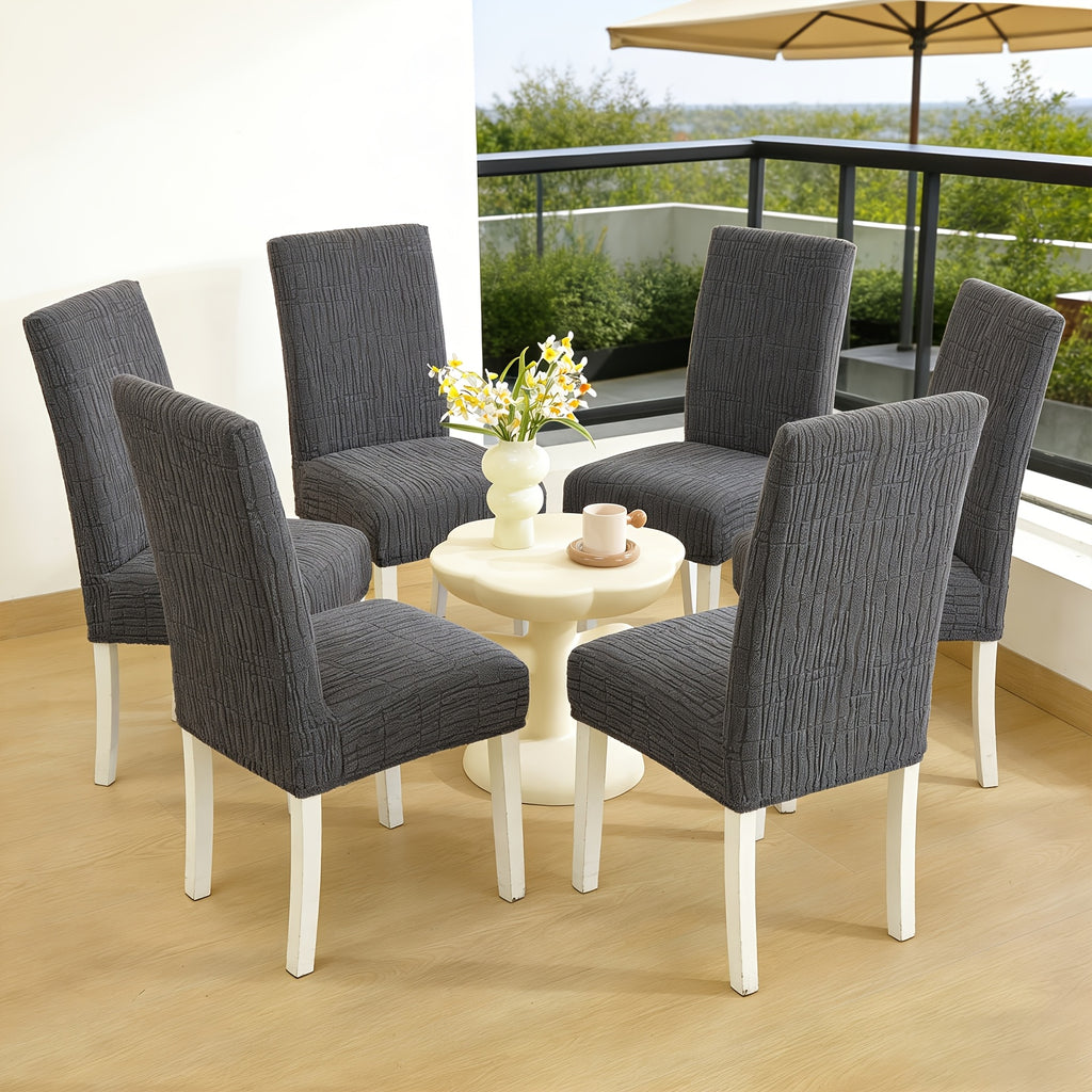 Gris Foncé [avec Motif de Fil] / 6 housses de chaise