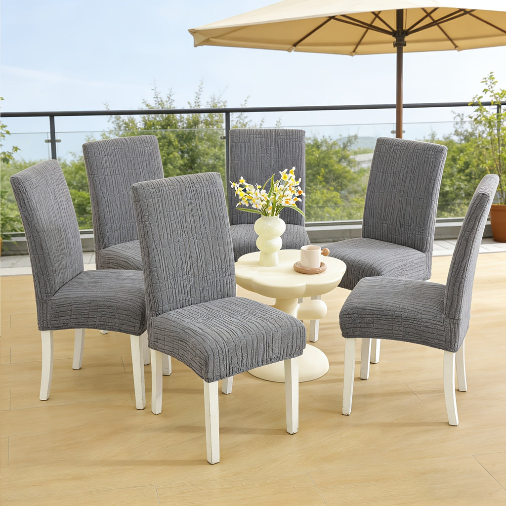 Gris Clair [Motif à Lignes] / 6 housses de chaise