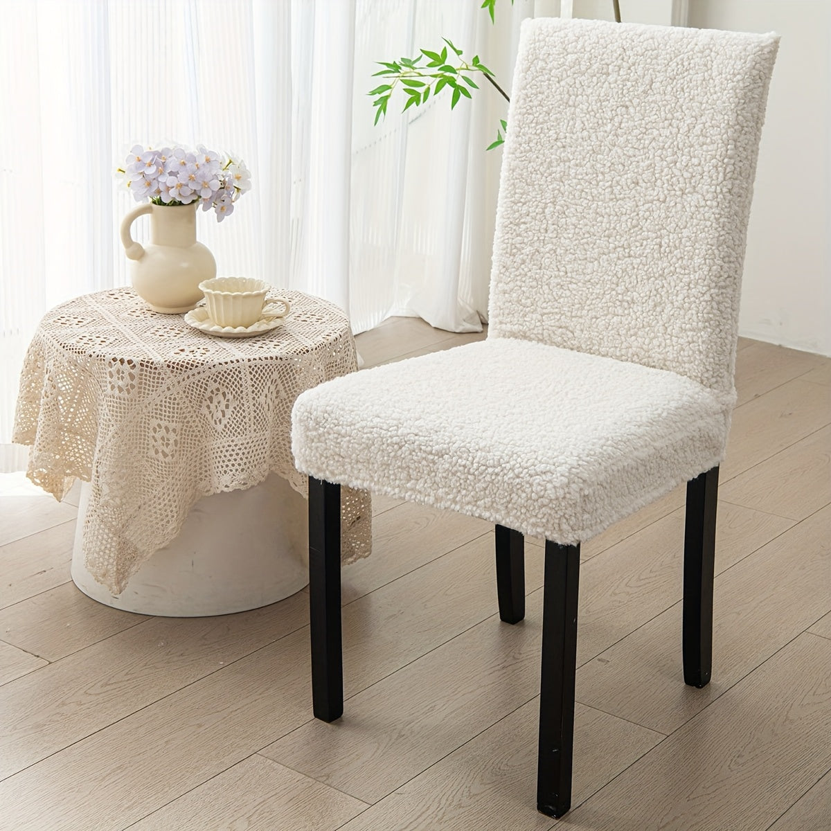 Housse de chaise en maille bouclette, sept couleurs unies