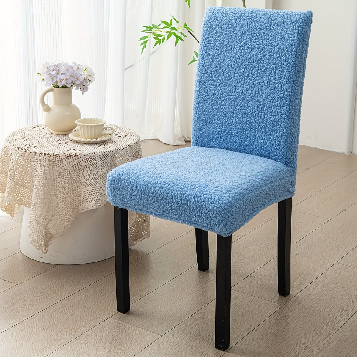 Housse de chaise en maille bouclette, sept couleurs unies