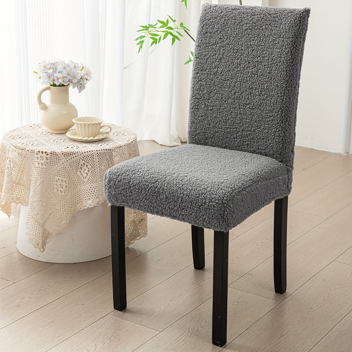 Housse de chaise en maille bouclette, sept couleurs unies